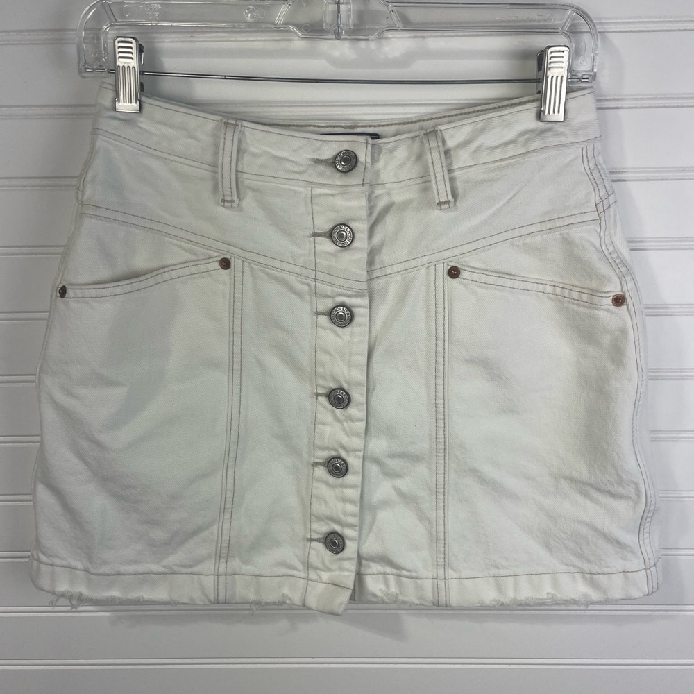Abercrombie & Fitch White Denim Button Down Mini Natural Rise Skirt 27/4 Women
